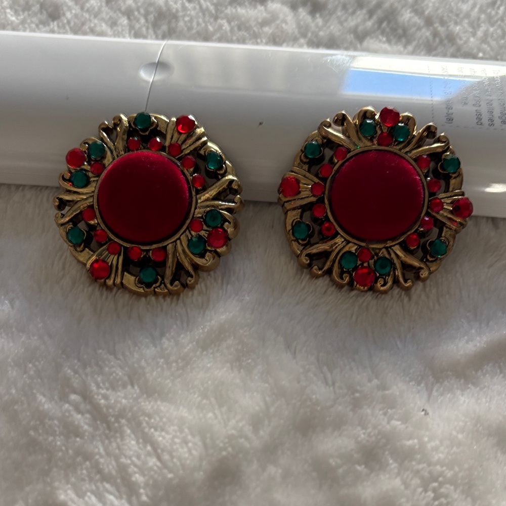 Gold and Red Statement Earrings